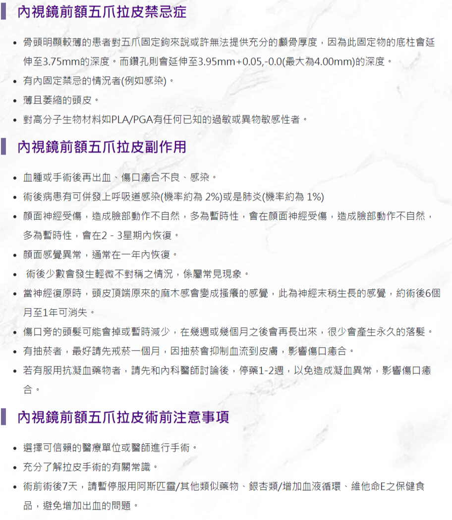 內視鏡前額五爪拉皮衛教